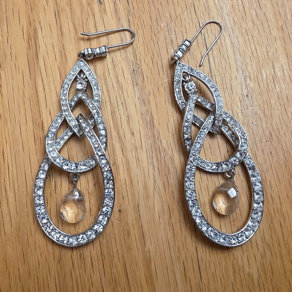 Etsy Silver Tone Beaded Rhinestone Drop Dangle Earrings - Picture 4 of 14
